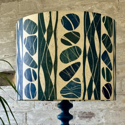 Sarah Walker - Handprinted teal striped floor lampshade