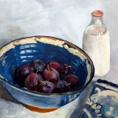 Jenny Russell - Victoria plums - oil on canvas