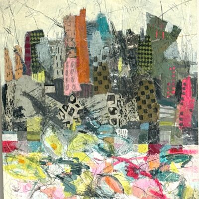 Jo Dewar View from the Balcony    Acrylics, printed papers, pastels, inks