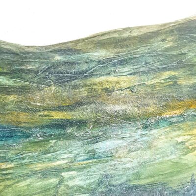 Jayne Gaze - Where I Began, board, gesso, acrylic medium, wet strength tissue, gauze, threads, acrylic