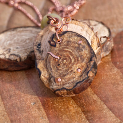 Kusuma Dawn Hart - Carved Cherry Wood Pendant Inlaid with Copper