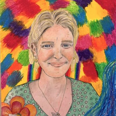 Laura Hughes - Aura Portrait Reading. Coloured pencil and oil pastel on paper