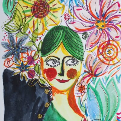 Fiona Douglas - Flower Girl, watercolour and ink