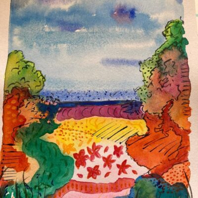 Fiona Douglas - View from Kinnoul Hill, Perth, Watercolour and ink