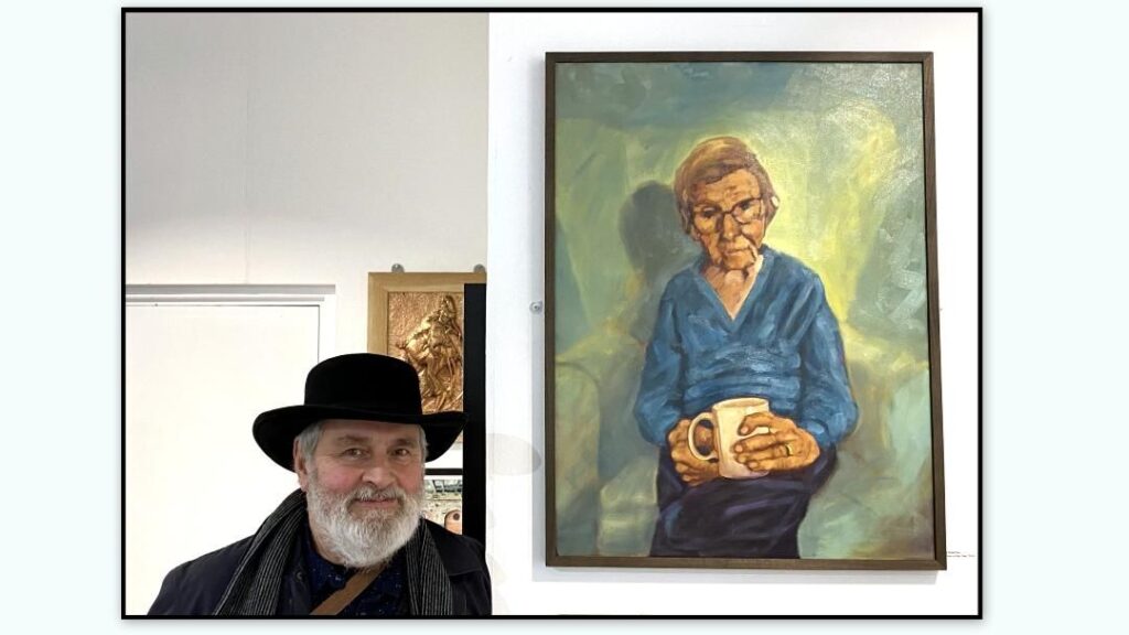 Mike with one of his paintings accepted for an RBSA exhibition