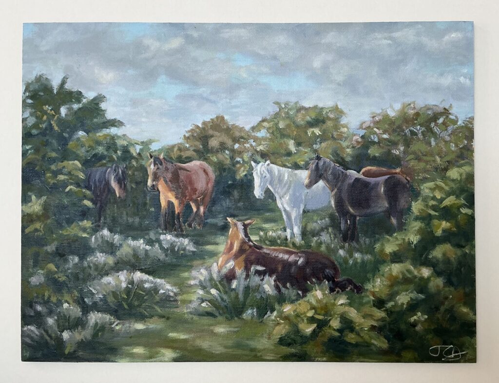 New Forest Ponies. Oil on linen board, 30 x 40 cm
