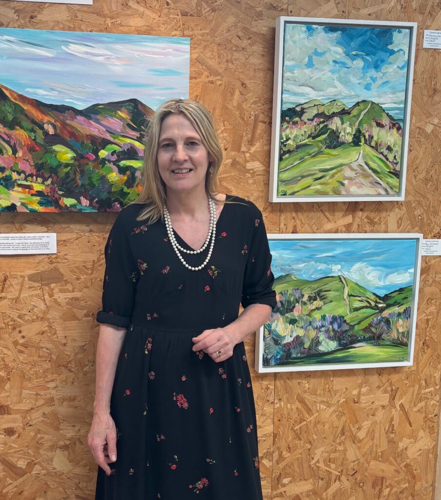 At my recent exhibition, surrounded by my Malvern hills pieces.