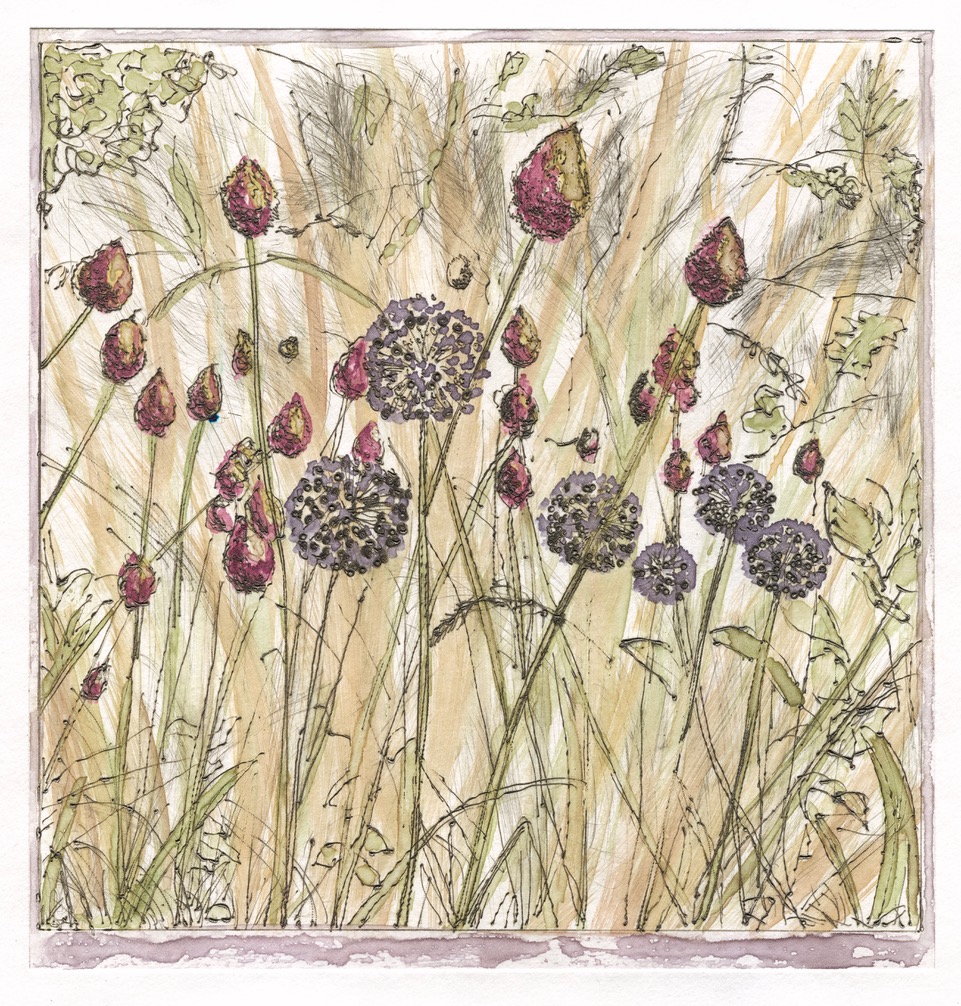 Summer Meadow Intaglio Dry Point à la poupee