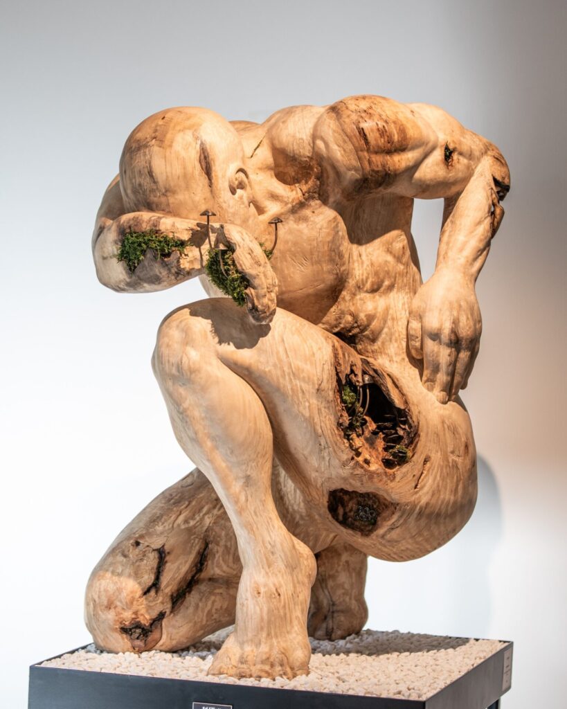 'Transience', Spalted Lime Wood, Bronze, Moss