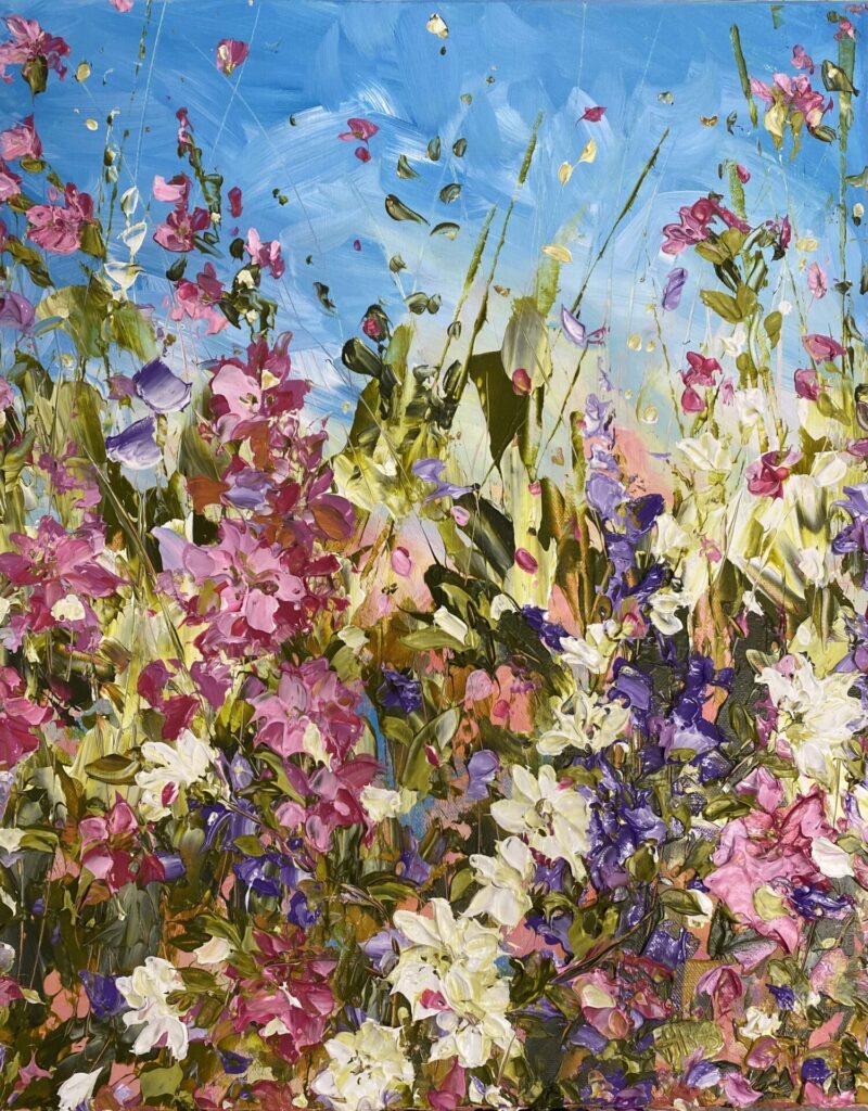 ‘Where Colours Learn to Breath’ - textured acrylic painting depicting the Confetti Fields.