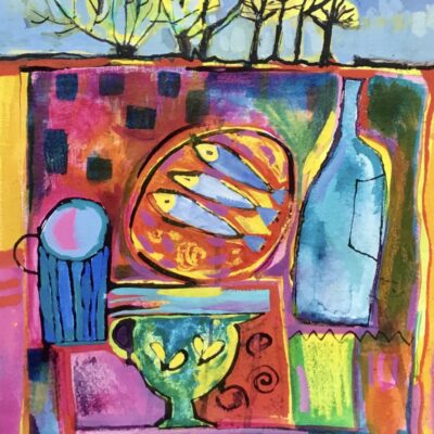 Artwork by Catherine Adams: Three fish - mixed media