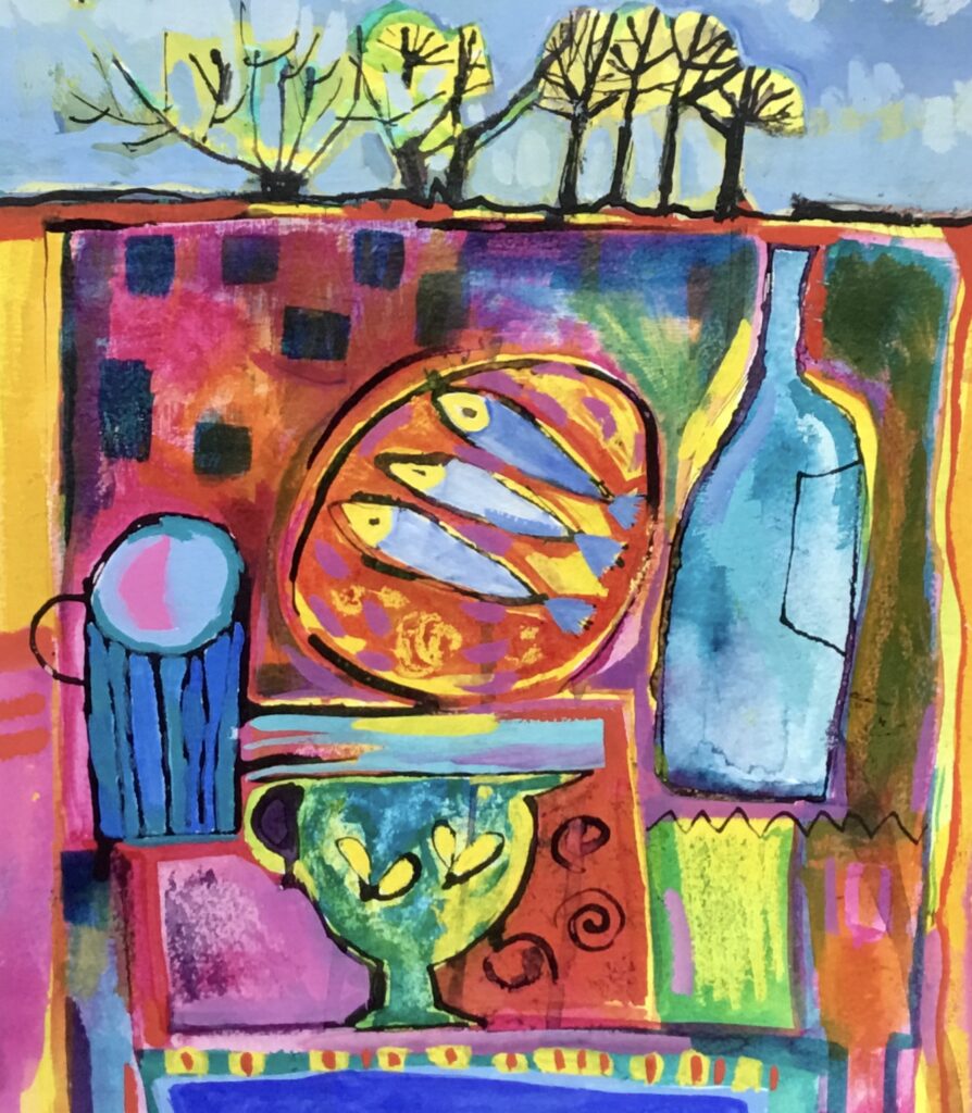 Three fish - mixed media