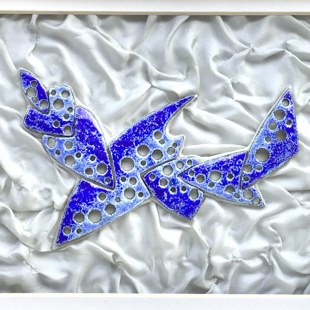 Organic Form 3 in Blues - Picture in Multiple Enamelled Copper Parts on Silk Background