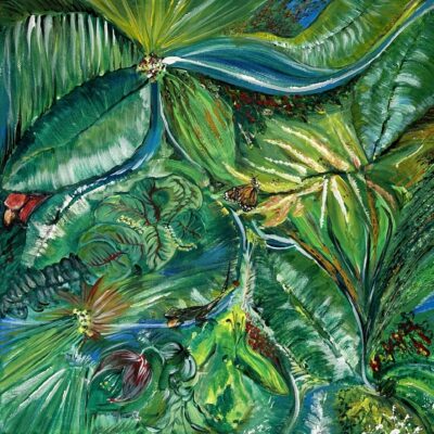 Artwork by Elaine Tomlinson: Rain Forest. Acrylic 40cmx 40cm