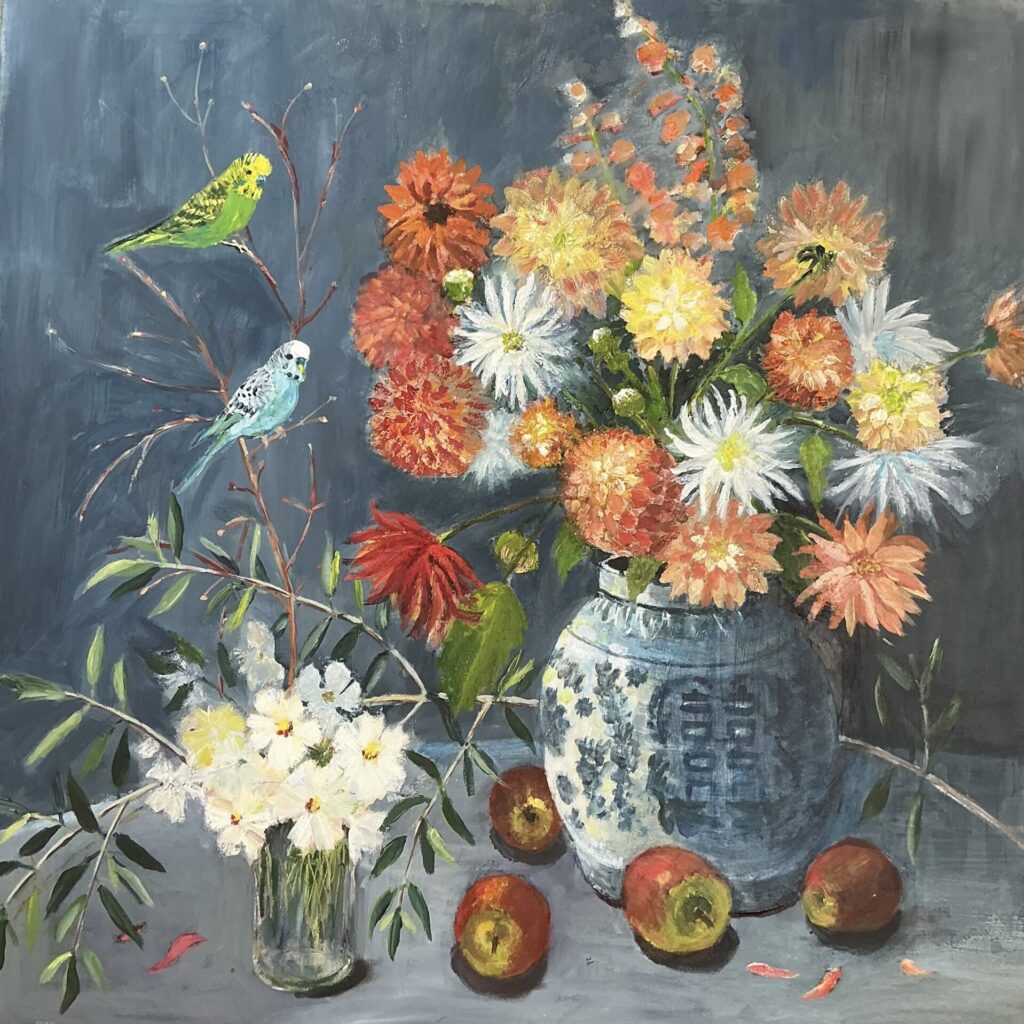 Budgies and Dahlias