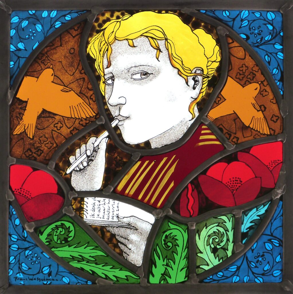 Poet, stained glass panel, 25 x 25 cm.