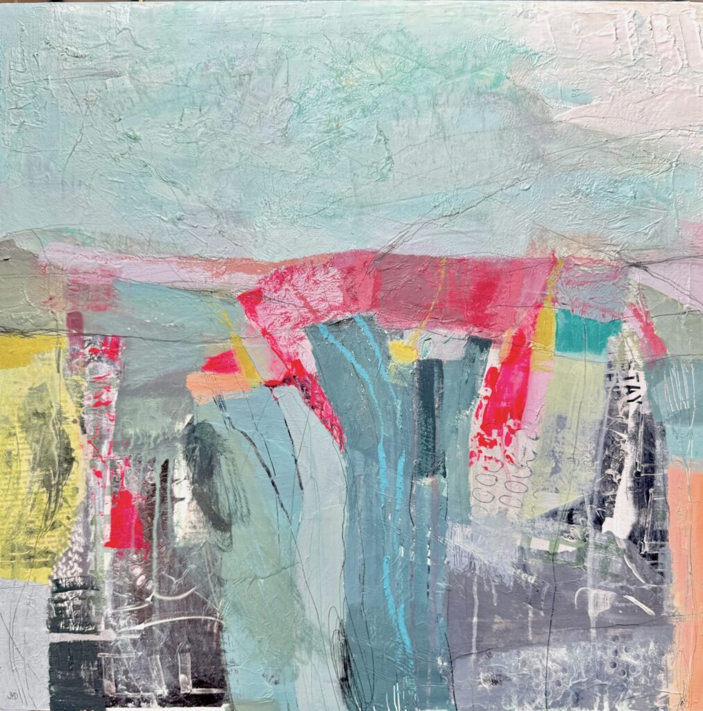 landscape, acrylic, collage, mixed media, landscape