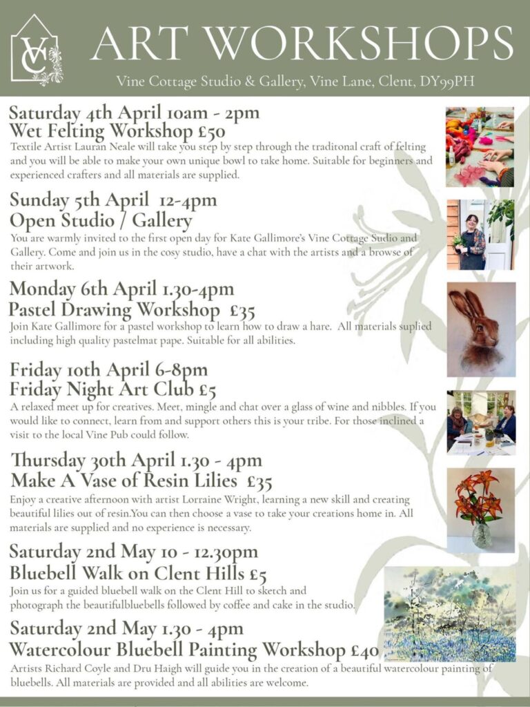 Workshops announcenced at Vine Cottage Studio