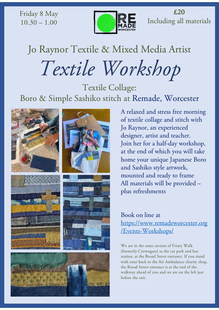 Textile Workshop Textile Collage Inspired by Boro & Simple Sashiko stitch