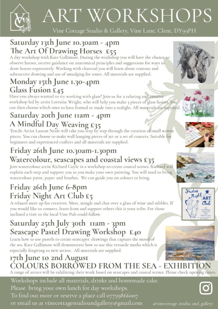 Events at Vine Cottage Studio and Gallery, Clent, North Worcestershire.